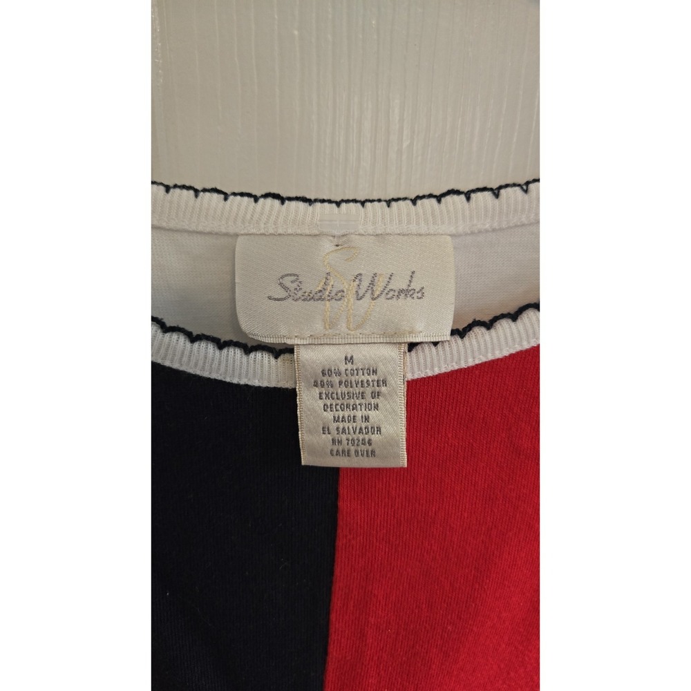 Vintage Studio Works Patriotic Colorblock USA Stars Shirt Womens XL Y2K Merica - Picture 3 of 5